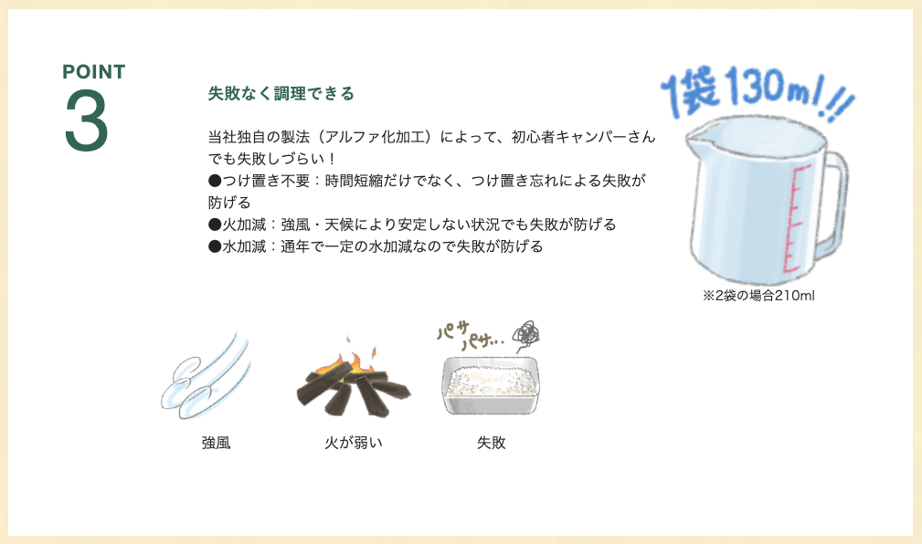 キャンプでご飯を簡単に炊ける！ソロにもぴったりな0.5合の個包装