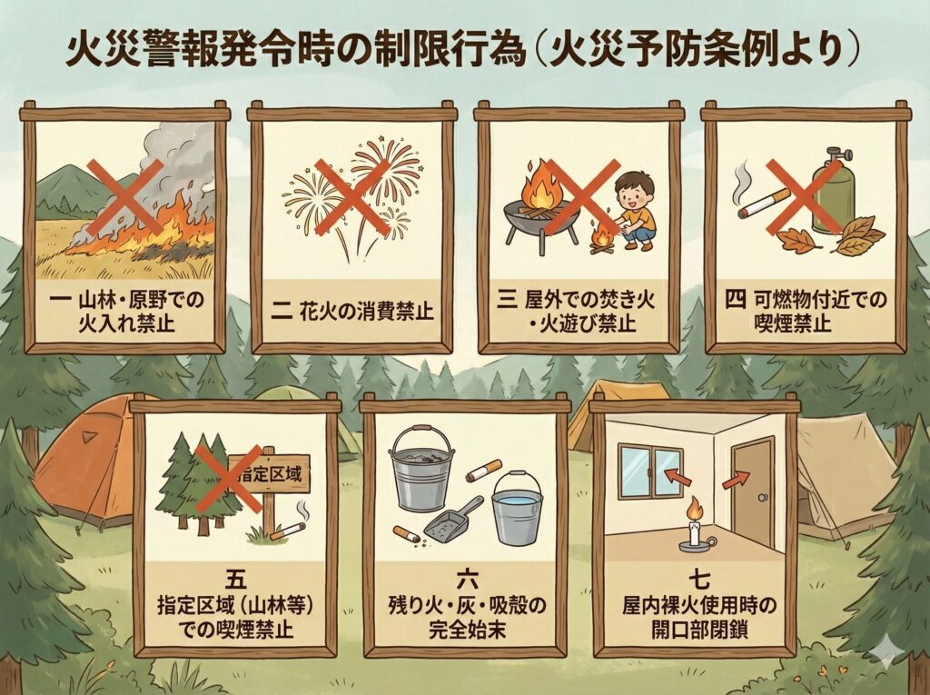 東京消防庁が提示している制限行為の例の図解