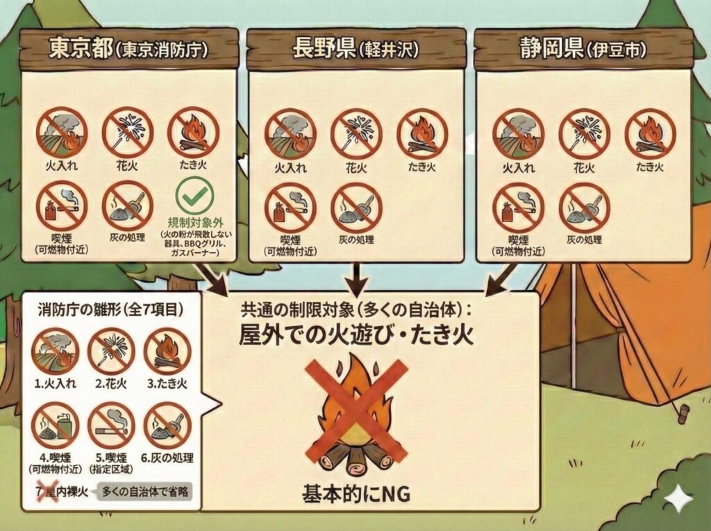 各自治体が提示している制限行為の例の図解