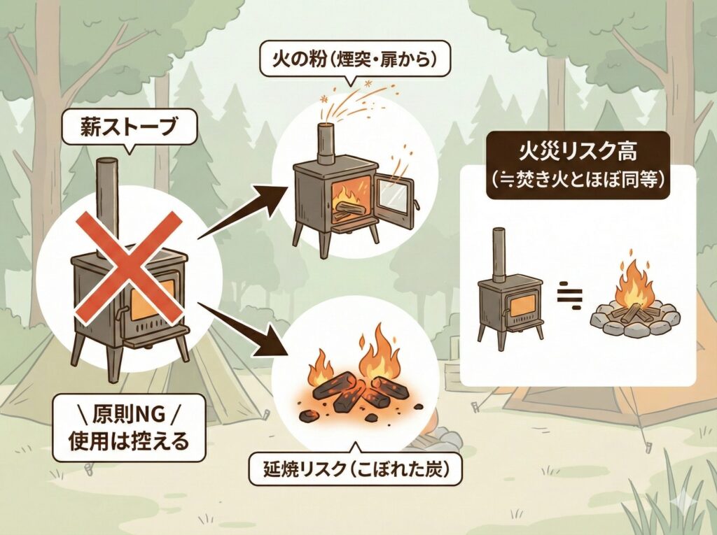 薪ストーブの使用は原則NGであることの図解